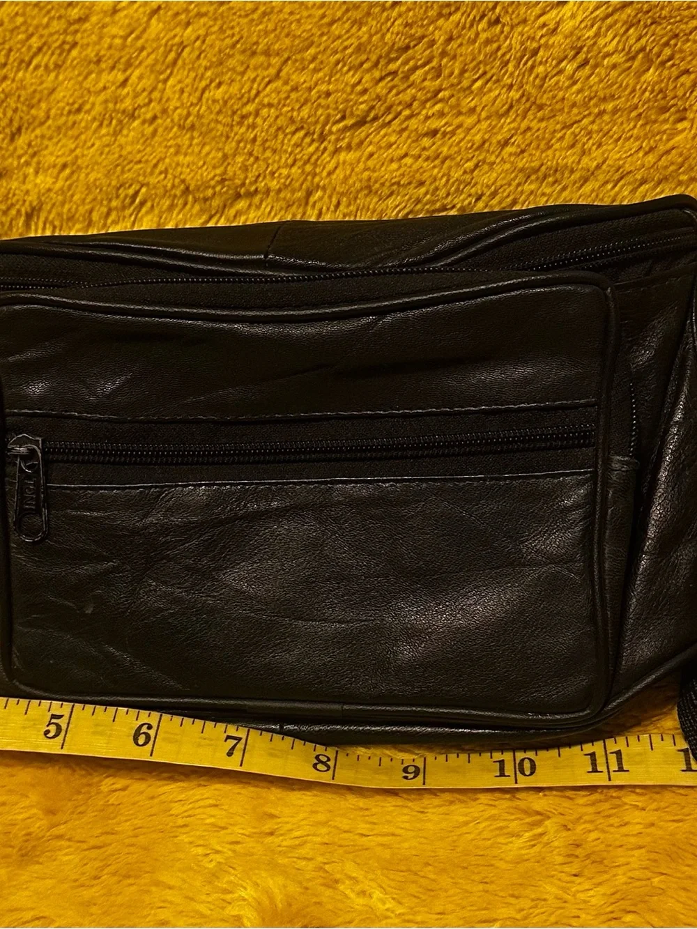 Toni Genuine Leather Fanny Pack Waist Bag Multi Pockets Black Retro Adjustable
